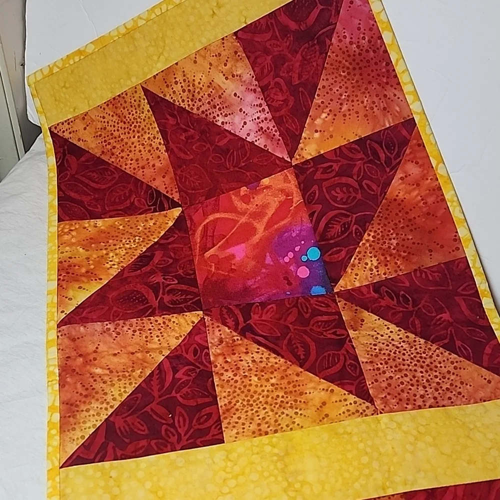 Red Yellow Orange Colorful Quilted Table Runner Handmade